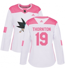 Women's Adidas San Jose Sharks #19 Joe Thornton Authentic White/Pink Fashion NHL Jersey