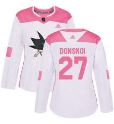 Women's Adidas San Jose Sharks #27 Joonas Donskoi Authentic White/Pink Fashion NHL Jersey