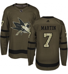 Youth Adidas San Jose Sharks #7 Paul Martin Premier Green Salute to Service NHL Jersey