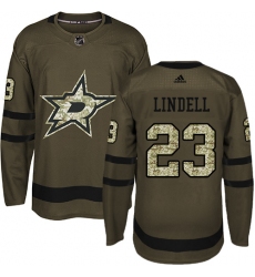 Men's Adidas Dallas Stars #23 Esa Lindell Authentic Green Salute to Service NHL Jersey