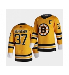 Men's Patrice Bergeron #37 with C patch Bruins Reverse Retro Special Edition yellow Jersey