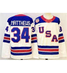Men's USA #34 Auston Matthews White 2025-2026 Stitched Jersey