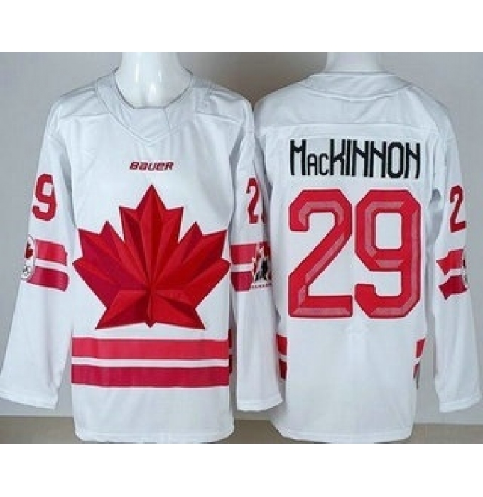 Youth Canada #29 Nathan MacKinnon White 2026 Olympics Authentic Jersey