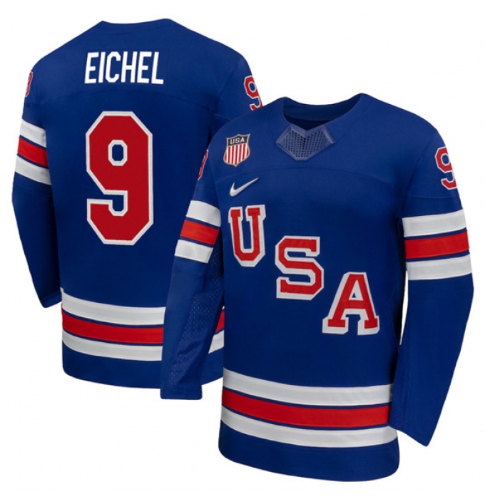 Men's USA #9 Jack Eichel Royal 2026 Stitched Jersey