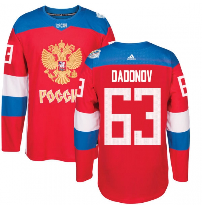Men's Adidas Team Russia #63 Evgenii Dadonov Authentic Red Away 2016 World Cup of Hockey Jersey