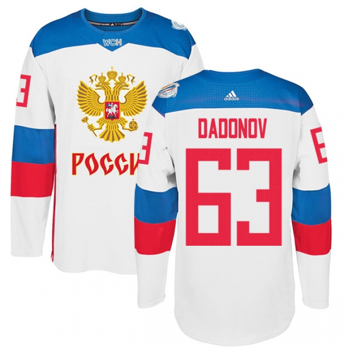 Men's Adidas Team Russia #63 Evgenii Dadonov Premier White Home 2016 World Cup of Hockey Jersey