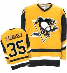 Men's CCM Pittsburgh Penguins #35 Tom Barrasso Premier Yellow Throwback NHL Jersey
