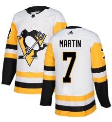 Youth Adidas Pittsburgh Penguins #7 Paul Martin Authentic White Away NHL Jersey