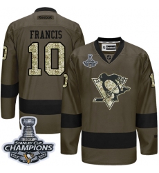 Men's Reebok Pittsburgh Penguins #10 Ron Francis Premier Green Salute to Service 2017 Stanley Cup Champions NHL Jersey