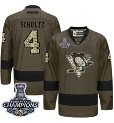 Men's Reebok Pittsburgh Penguins #4 Justin Schultz Premier Green Salute to Service 2017 Stanley Cup Champions NHL Jersey