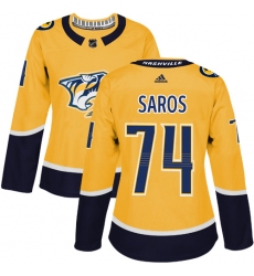 Women's Adidas Nashville Predators #74 Juuse Saros Authentic Gold Home NHL Jersey