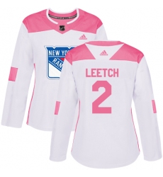 Women's Adidas New York Rangers #2 Brian Leetch Authentic White/Pink Fashion NHL Jersey