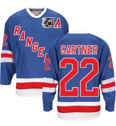 Men's CCM New York Rangers #22 Mike Gartner Authentic Royal Blue 75TH Throwback NHL Jersey