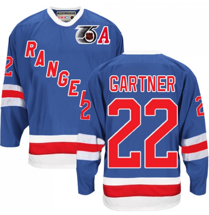 Men's CCM New York Rangers #22 Mike Gartner Authentic Royal Blue 75TH Throwback NHL Jersey