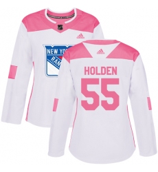 Women's Adidas New York Rangers #55 Nick Holden Authentic White/Pink Fashion NHL Jersey