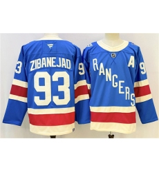 Men's New York Rangers #93 Mika Zibanejad Blue With A Stitched Hockey Jersey