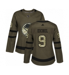 Women's Adidas Buffalo Sabres #9 Jack Eichel Authentic Green Salute to Service NHL Jersey
