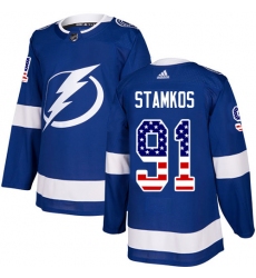 Men's Adidas Tampa Bay Lightning #91 Steven Stamkos Authentic Blue USA Flag Fashion NHL Jersey