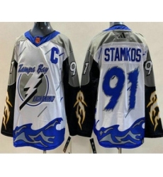 Men's Tampa Bay Lightning #91 Steven Stamkos White 2022 Reverse Retro Authentic Jersey