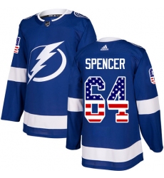 Men's Adidas Tampa Bay Lightning #64 Matthew Spencer Authentic Blue USA Flag Fashion NHL Jersey