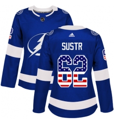 Women's Adidas Tampa Bay Lightning #62 Andrej Sustr Authentic Blue USA Flag Fashion NHL Jersey