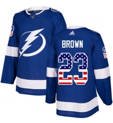 Men's Adidas Tampa Bay Lightning #23 J.T. Brown Authentic Blue USA Flag Fashion NHL Jersey