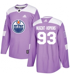 Men's Adidas Edmonton Oilers #93 Ryan Nugent-Hopkins Authentic Purple Fights Cancer Practice NHL Jersey