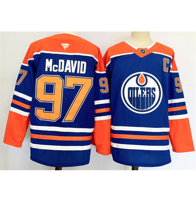 Men's Edmonton Oilers #97 Connor McDavid Royal 2024-25 Stitched Jersey