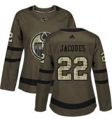 Women's Adidas Edmonton Oilers #22 Jean-Francois Jacques Authentic Green Salute to Service NHL Jersey