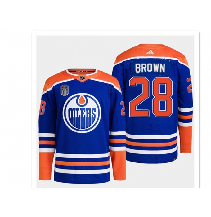 Men's Edmonton Oilers #28 Connor Brown Royal 2024 Stanley Cup Final Stitched Jersey
