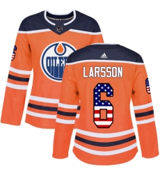 Women's Adidas Edmonton Oilers #6 Adam Larsson Authentic Orange USA Flag Fashion NHL Jersey