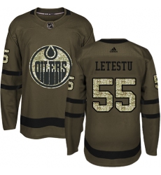 Men's Adidas Edmonton Oilers #55 Mark Letestu Authentic Green Salute to Service NHL Jersey