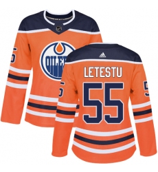 Women's Adidas Edmonton Oilers #55 Mark Letestu Authentic Orange Home NHL Jersey