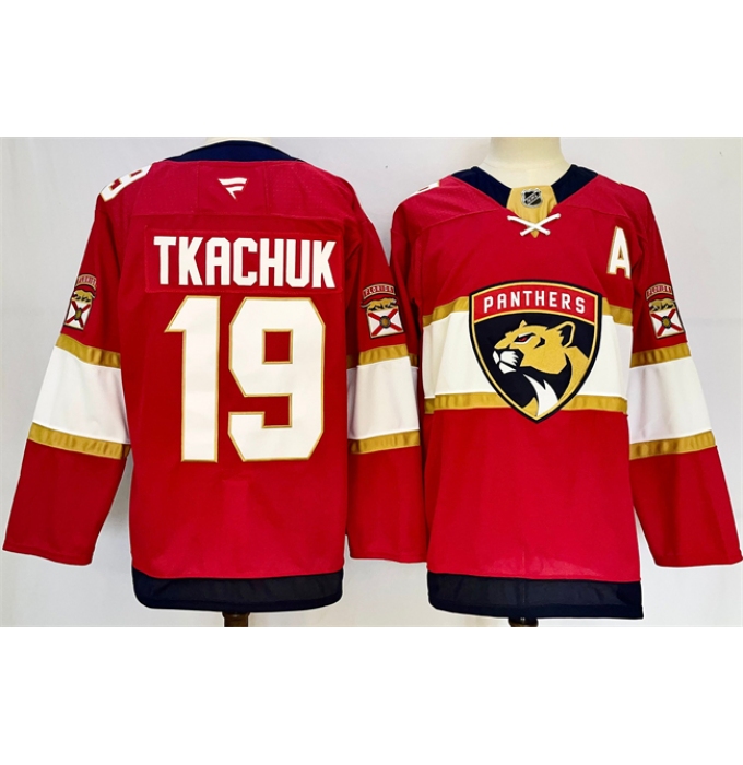 Men's Florida Panthers #19 Matthew Tkachuk Red 2024-25 Home With A Stitched Hockey Jersey