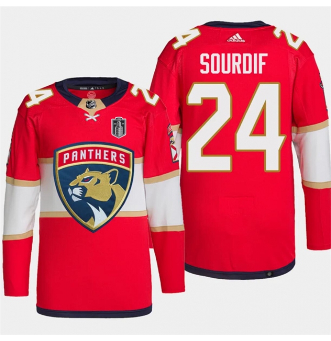 Men's Florida Panthers #24 Justin Sourdif Red 2024 Stanley Cup Final Stitched Jersey