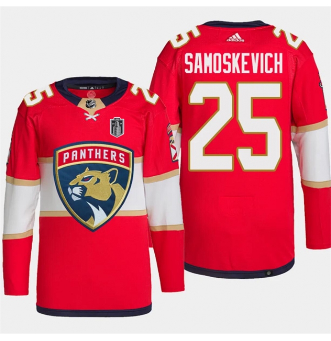Men's Florida Panthers #25 Mackie Samoskevich Red 2024 Stanley Cup Final Stitched Jersey