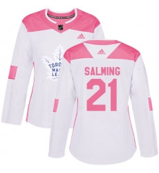 Women's Adidas Toronto Maple Leafs #21 Borje Salming Authentic White/Pink Fashion NHL Jersey