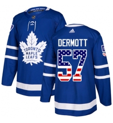 Men's Adidas Toronto Maple Leafs #57 Travis Dermott Authentic Royal Blue USA Flag Fashion NHL Jersey