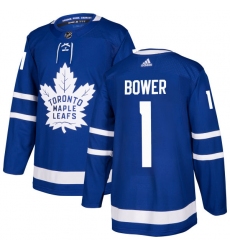 Youth Adidas Toronto Maple Leafs #1 Johnny Bower Authentic Royal Blue Home NHL Jersey