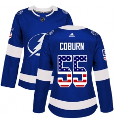 Women's Adidas Tampa Bay Lightning #55 Braydon Coburn Authentic Blue USA Flag Fashion NHL Jersey