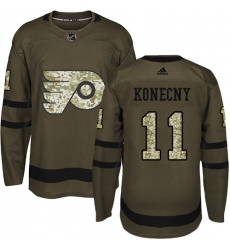 Youth Adidas Philadelphia Flyers #11 Travis Konecny Authentic Green Salute to Service NHL Jersey