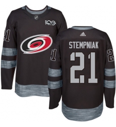Men's Adidas Carolina Hurricanes #21 Lee Stempniak Authentic Black 1917-2017 100th Anniversary NHL Jersey