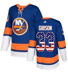 Men's Adidas New York Islanders #33 Christopher Gibson Authentic Royal Blue USA Flag Fashion NHL Jersey