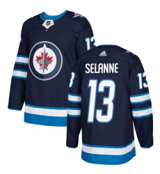 Youth Adidas Winnipeg Jets #13 Teemu Selanne Premier Navy Blue Home NHL Jersey