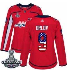 Women's Adidas Washington Capitals #9 Dmitry Orlov Authentic Red USA Flag Fashion 2018 Stanley Cup Final Champions NHL Jersey