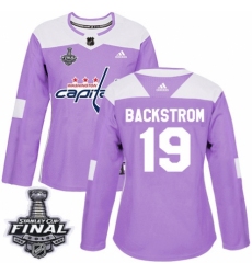 Women's Adidas Washington Capitals #19 Nicklas Backstrom Authentic Purple Fights Cancer Practice 2018 Stanley Cup Final NHL Jersey