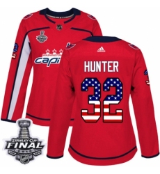 Women's Adidas Washington Capitals #32 Dale Hunter Authentic Red USA Flag Fashion 2018 Stanley Cup Final NHL Jersey