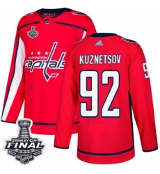 Men's Adidas Washington Capitals #92 Evgeny Kuznetsov Premier Red Home 2018 Stanley Cup Final NHL Jersey