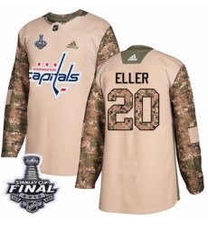 Men's Adidas Washington Capitals #20 Lars Eller Authentic Camo Veterans Day Practice 2018 Stanley Cup Final NHL Jersey