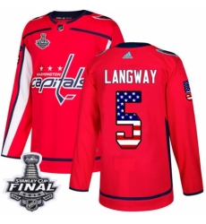Youth Adidas Washington Capitals #5 Rod Langway Authentic Red USA Flag Fashion 2018 Stanley Cup Final NHL Jersey